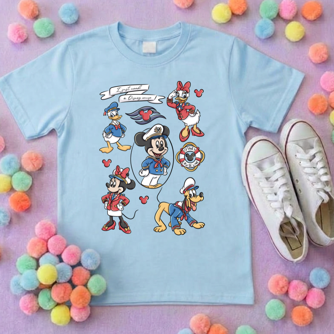 Cruise Mouse Ears Full Art T-Shirt, Ears, Florida, Orlando, Cruise Holidays T-Shirts, Holiday Outfits - Adults & Kids Sizes - Cotton T-Shirt