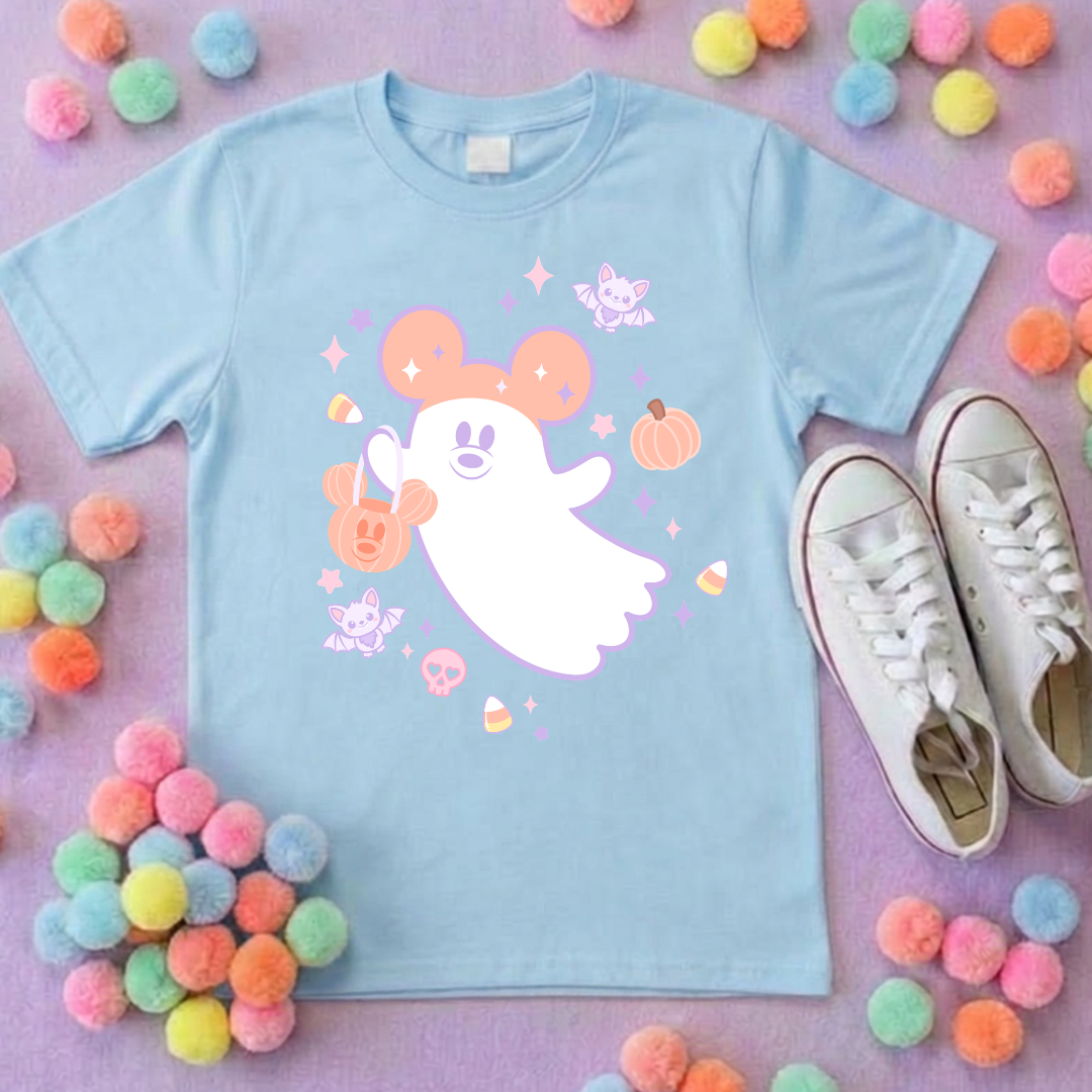 Pastel Ghosties, Boo Full Art Inspired Printed T-Shirt, Cute Halloween - Adults & Kids Sizes - Cotton T-Shirt