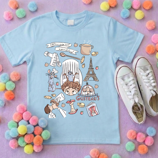 Chez Remi Full Art Rat Inspired Printed T-Shirt, French Mouse Chef, Ratatouille - Adults & Kids Sizes - Cotton T-Shirt