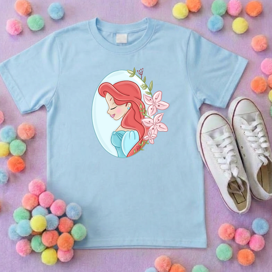 Ariel & Flowers, Mermaid Little Inspired Printed T-Shirt, Underwater, Little Mermaid, Ariel and Friends - Adults & Kids Sizes - Cotton T-Shirt