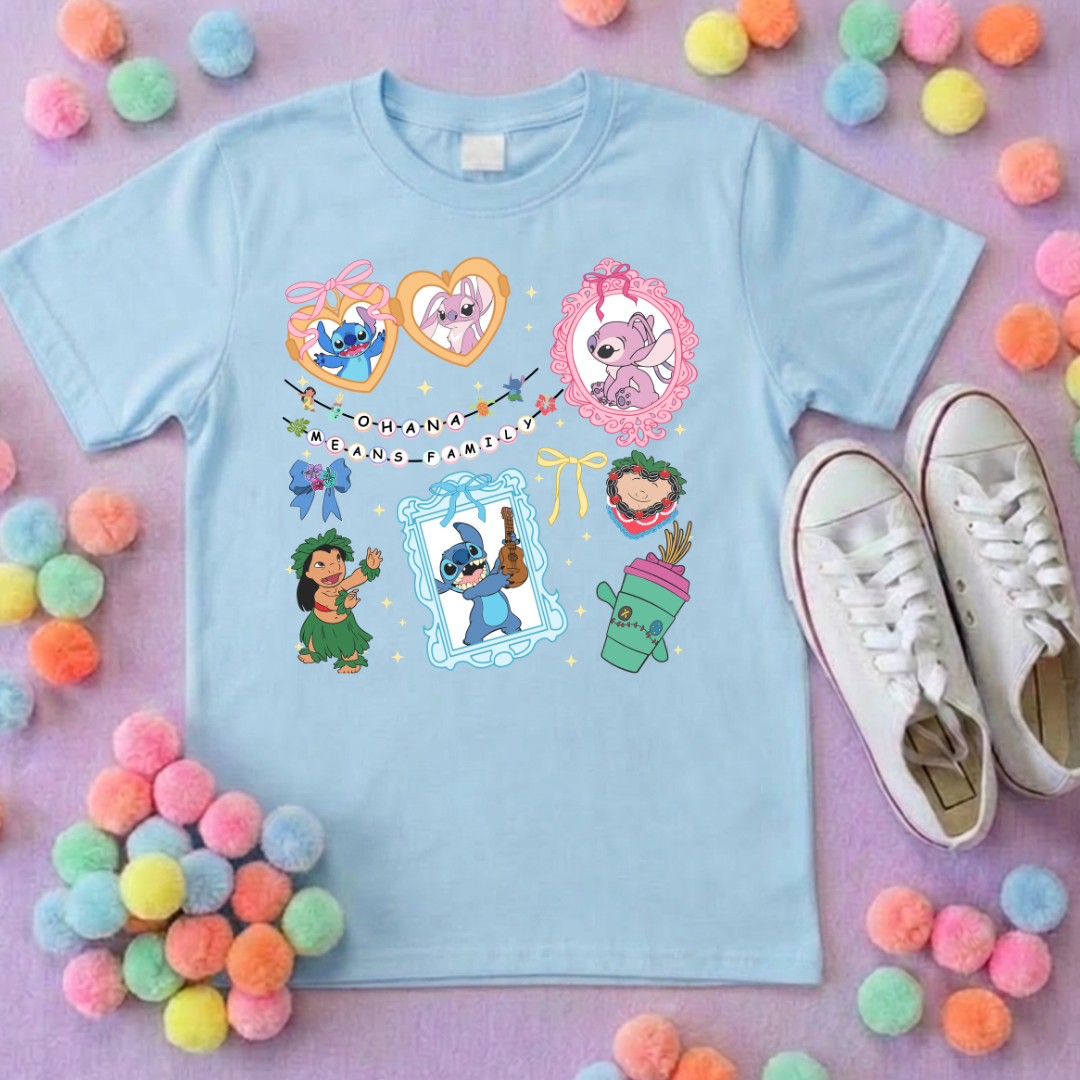 Blue Alien Stitch Inspired Printed Blue T-Shirt, Hawaii, Hawaiian Rollercoaster, Lilo, Scrump - Adults & Kids Sizes - Cotton T-Shirt