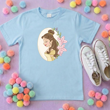 Belle & Flower Inspired Printed T-Shirt, Princess Movie, Mouse Ears, Princess- Adults & Kids Sizes - Cotton T-Shirt