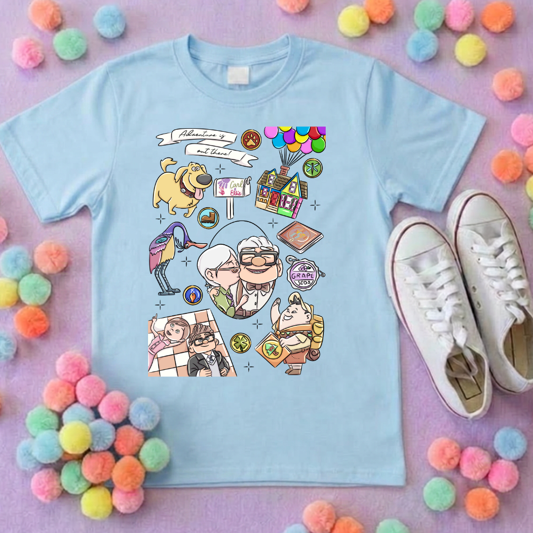 Up Full Art House Inspired Printed White T-Shirt, Florida, Orlando, Ellie and Karl, Kevin, Dug - Adults & Kids Sizes - Cotton T-Shirt
