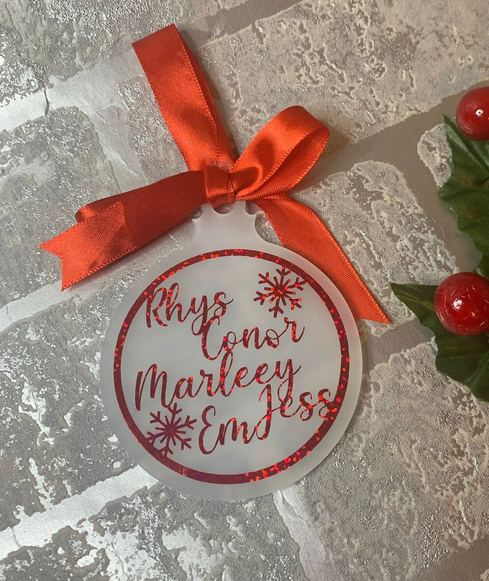 Family Bauble, Personalised Names Handmade Christmas Tree Bauble, Family Name Bauble, New Home Bauble,