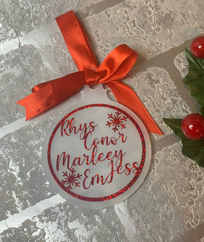 Family Bauble, Personalised Names Handmade Christmas Tree Bauble, Family Name Bauble, New Home Bauble,