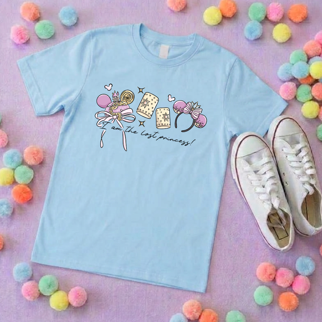 Rapunzel Princess Tower Inspired Printed T-Shirt, Princess Movie, Mouse Ears, Golden Hair Princess- Adults & Kids Sizes - Cotton T-Shirt