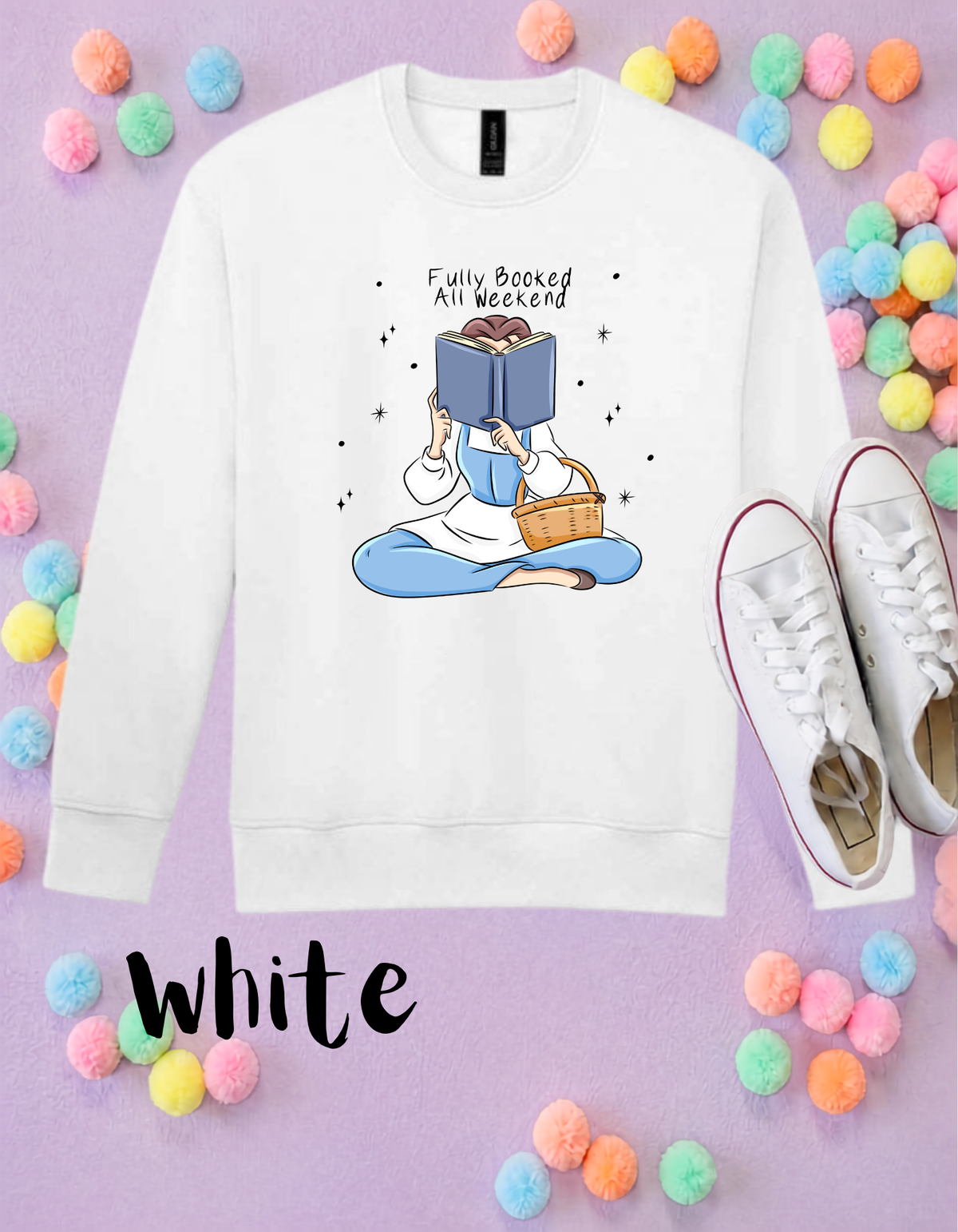 Fully Booked Belle Sweatshirt, Ears, Florida, Orlando, Jumper, Halloween Outfits, - Adults & Kids Sizes - Cotton Sweatshirt