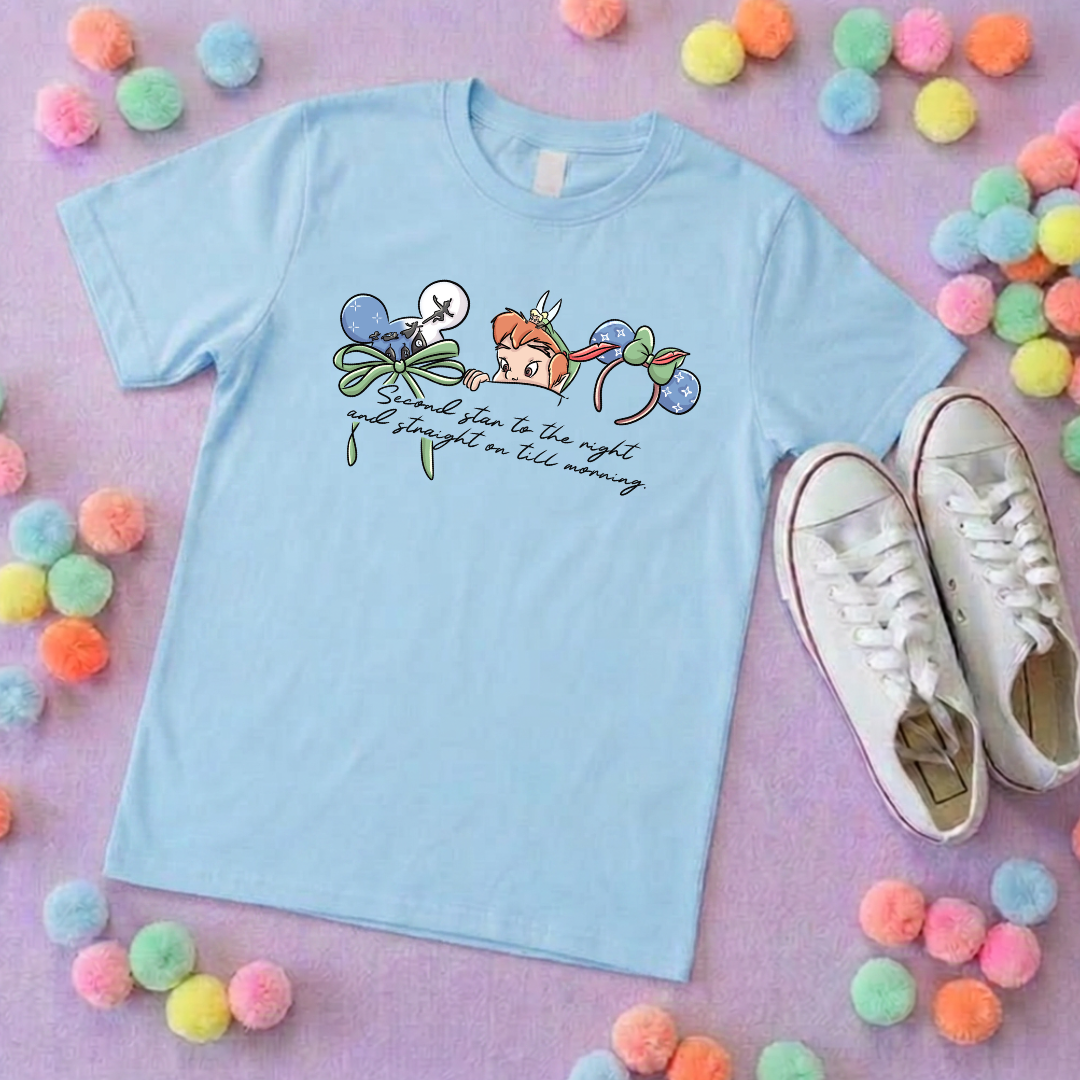 Neverland Tinkerbelle Inspired Printed T-Shirt, Neverland Movie, Mouse Ears, Princess- Adults & Kids Sizes - Cotton T-Shirt