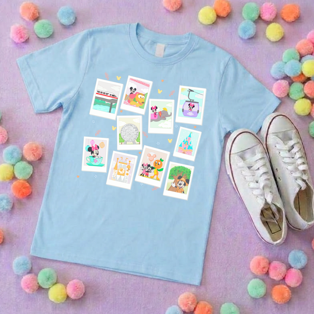 Polaroids at the Park Life T-Shirt, Ears, Florida, Orlando, Cruise Holidays T-Shirts, Holiday Outfits - Adults & Kids Sizes - Cotton T-Shirt