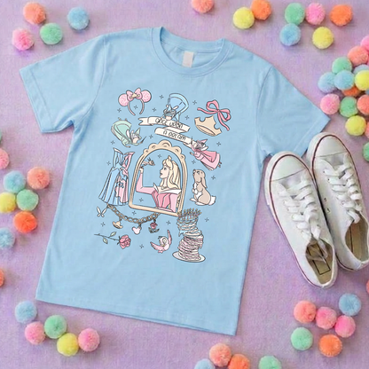 Sleeping Princess Full Art Inspired Printed T-Shirt, Princess Movie, Mouse Ears, Princess- Adults & Kids Sizes - Cotton T-Shirt