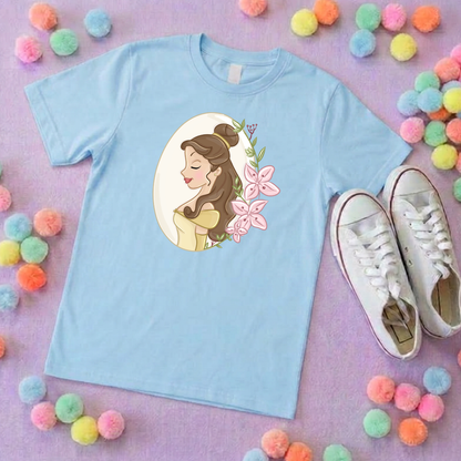 Belle & Flower Inspired Printed T-Shirt, Princess Movie, Mouse Ears, Princess- Adults & Kids Sizes - Cotton T-Shirt