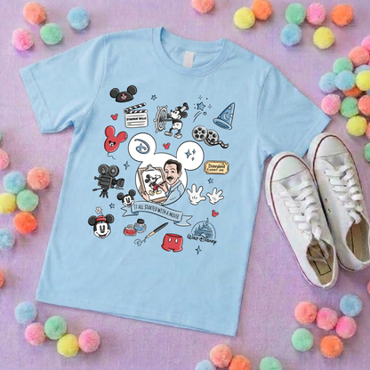 It Started With a Mouse, Full Art Printed T-Shirt, Florida, Orlando, Magical World - Adults & Kids Sizes