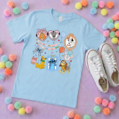 Pets Inspired Printed White T-Shirt, Dogs, Stitch, Dalmations and Friends - Adults & Kids Sizes - Cotton T-Shirt