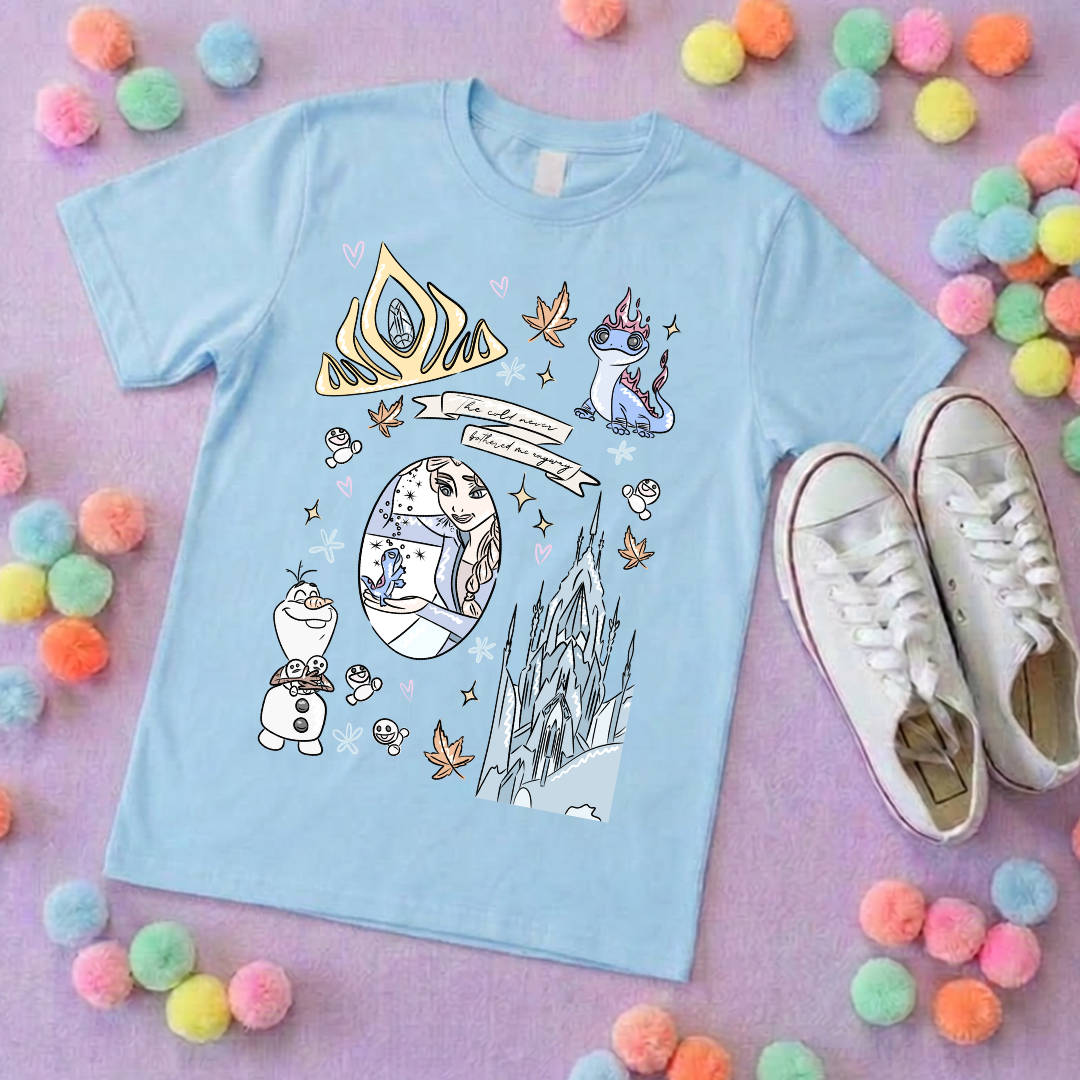 Frozen Sisters, Full Art Design Inspired Printed T-Shirt, Norwegian Style, Happy Snowman, Olaf, Bruni - Adults & Kids Sizes - Cotton T-Shirt