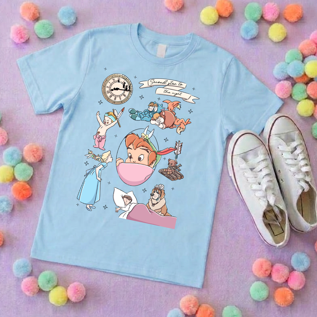 Neverland Full Art Inspired Printed T-Shirt, Neverland Movie, Mouse Ears, Princess- Adults & Kids Sizes - Cotton T-Shirt