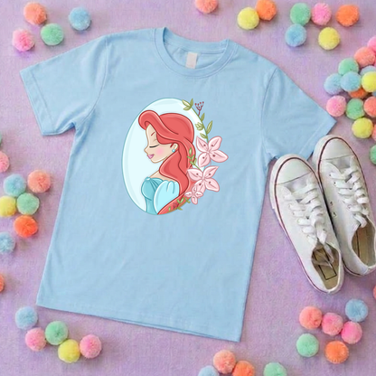 Ariel & Flowers, Mermaid Little Inspired Printed T-Shirt, Underwater, Little Mermaid, Ariel and Friends - Adults & Kids Sizes - Cotton T-Shirt