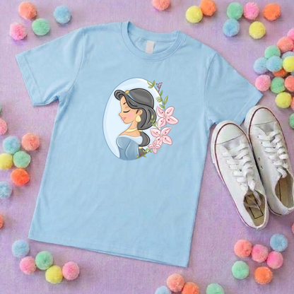 Jasmine & Flowers Inspired Printed T-Shirt, Princess, Magical Kingdom, Inspired Character T-Shirts - Adults & Kids Sizes - Cotton T-Shirt