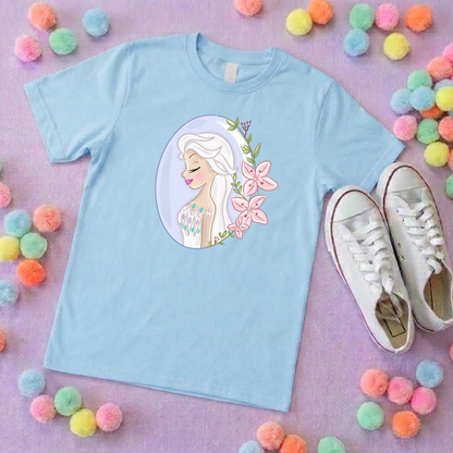 Elsa & Flowers Inspired Printed T-Shirt, Princess, Magical Kingdom, Inspired Character T-Shirts - Adults & Kids Sizes - Cotton T-Shirt