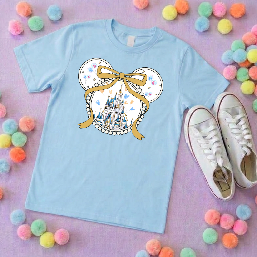 Magical Castle Bow Printed Pink T-Shirt, Florida, Orlando, Magical World - Adults & Kids Sizes