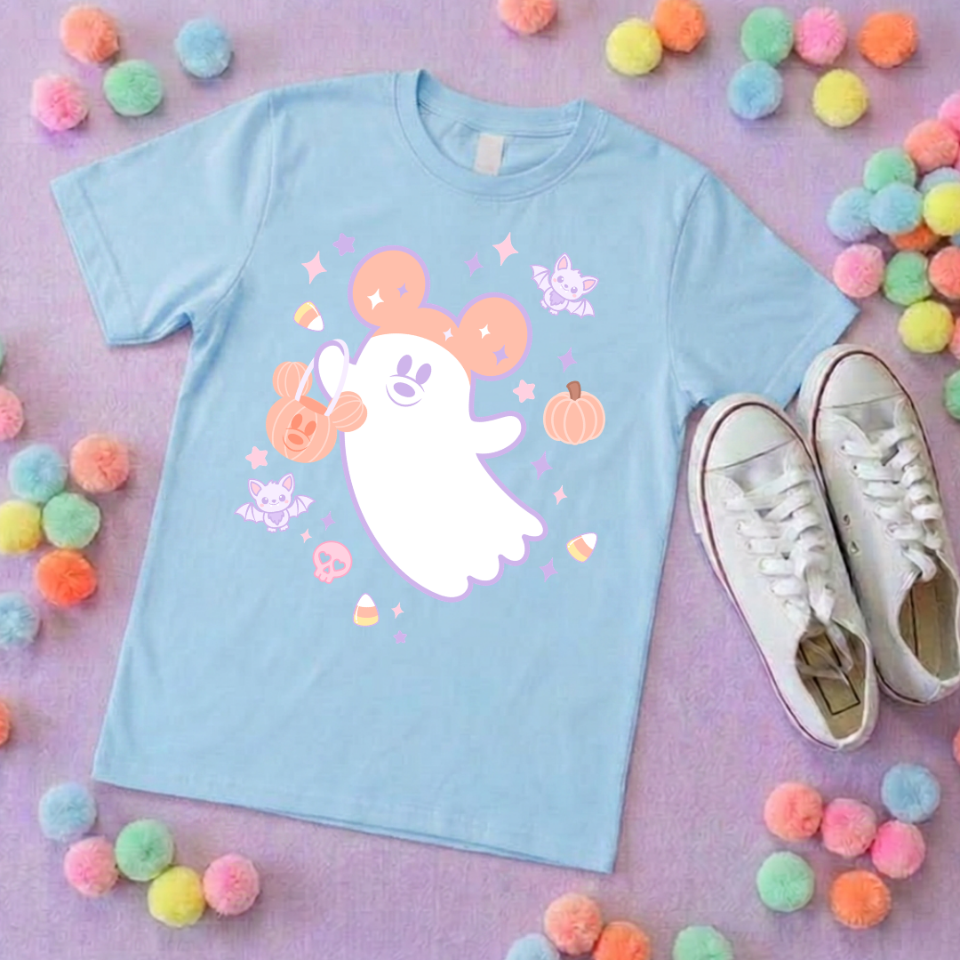 Pastel Ghosties, Boo Full Art Inspired Printed T-Shirt, Cute Halloween - Adults & Kids Sizes - Cotton T-Shirt