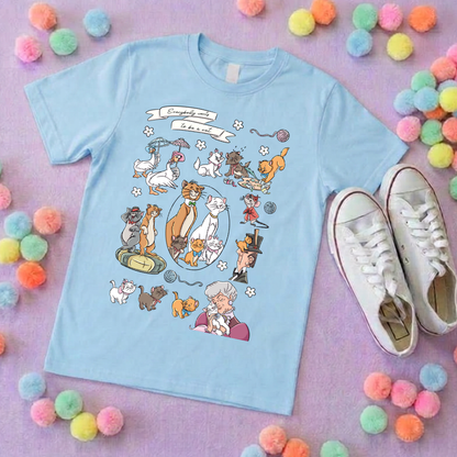 Cat Aristocat Full Art Inspired Printed Pink T-Shirt, Underwater, Kittens, Marie, Duchess and Friends - Adults & Kids Sizes - Cotton T-Shirt
