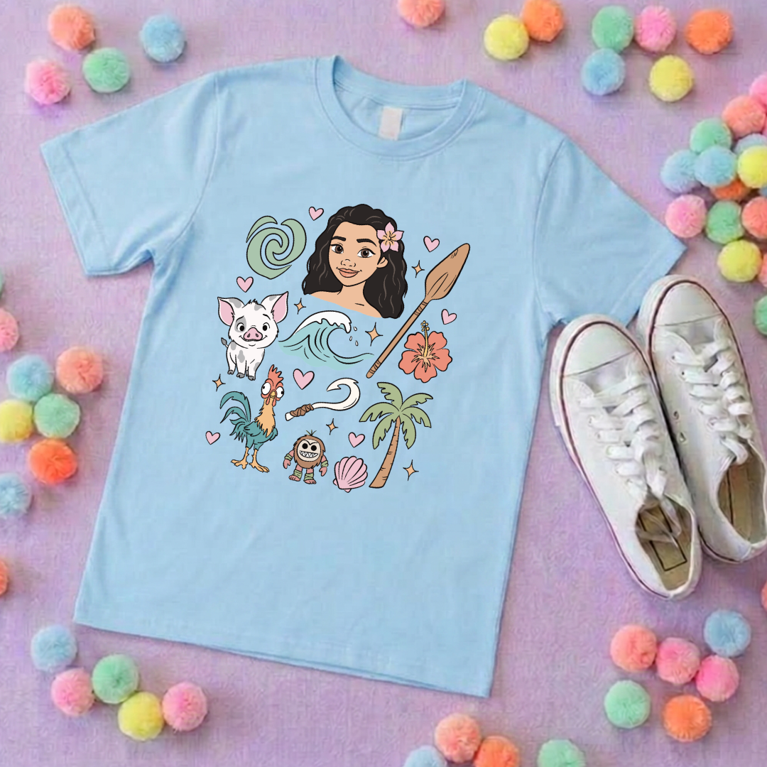 Moana and Friends Full Art, Polynesian Hotel Theme Inspired T-Shirts, Inspired Printed T-Shirt, Princess Movie, Princess- Adults & Kids Sizes - Cotton T-Shirt