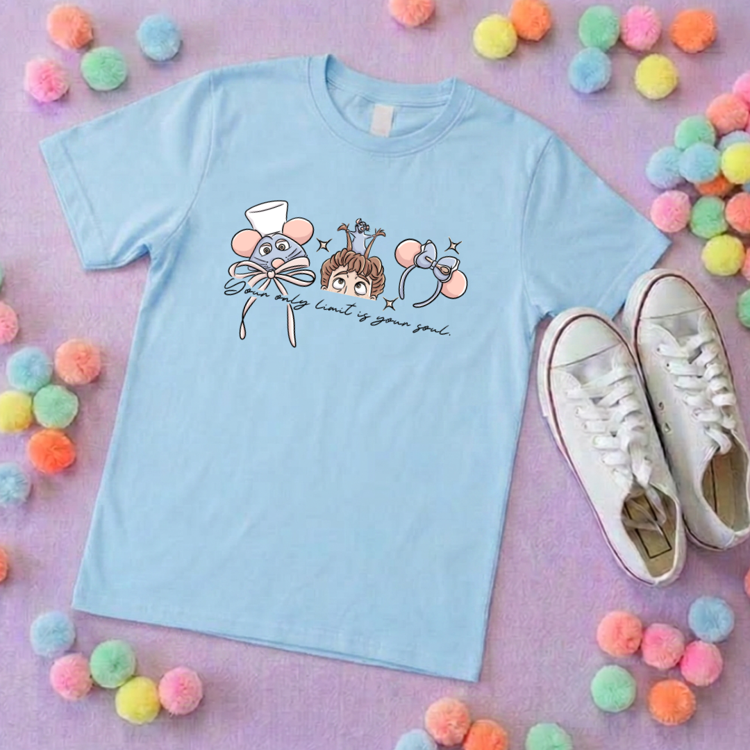 Chez Remi Rat Inspired Printed T-Shirt, French Mouse Chef, Ratatouille - Adults & Kids Sizes - Cotton T-Shirt