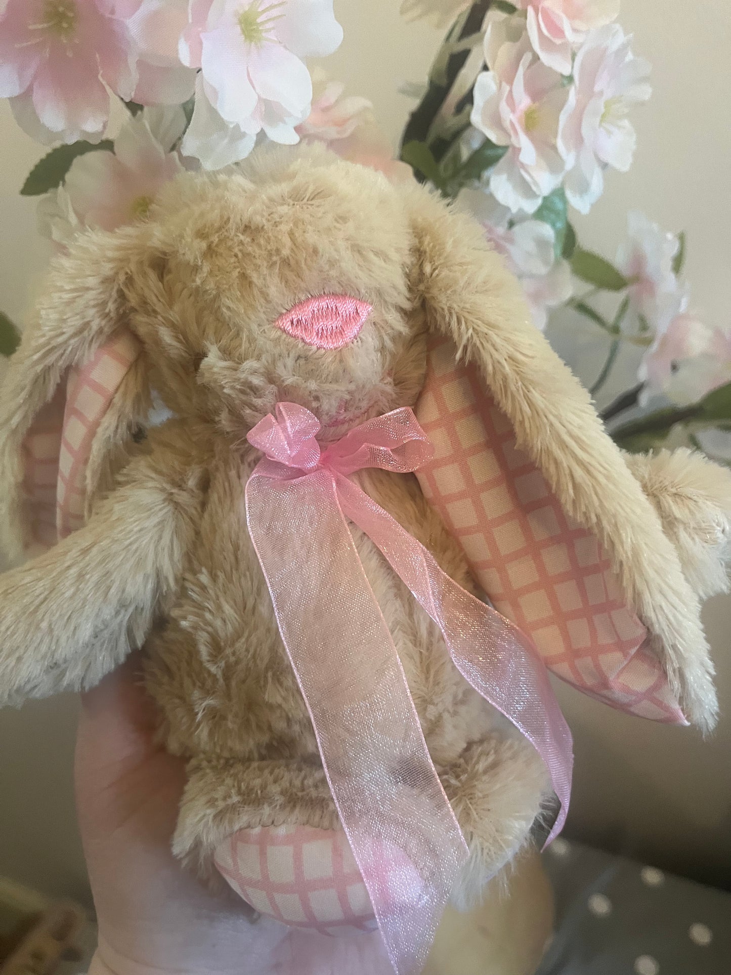 Cute Personalised Bunny Plush ~ 21cm ~ Gingham Design