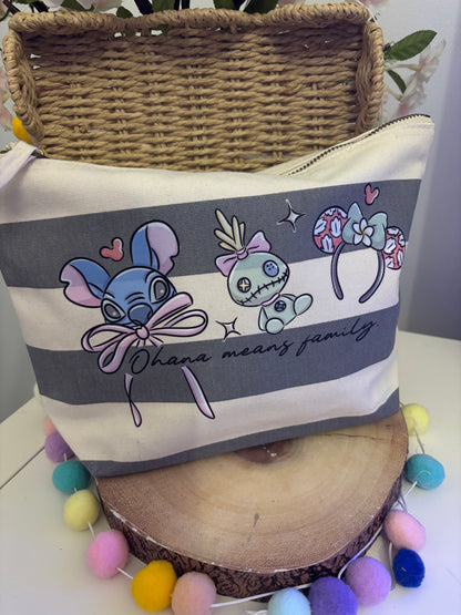 Printed Inspired Make Up Bag, Blue Alien, Hawaiian Theme, Stitch, Ears Bags, Florida, Orlando, Paris, Nautical Theme Make Up Bag