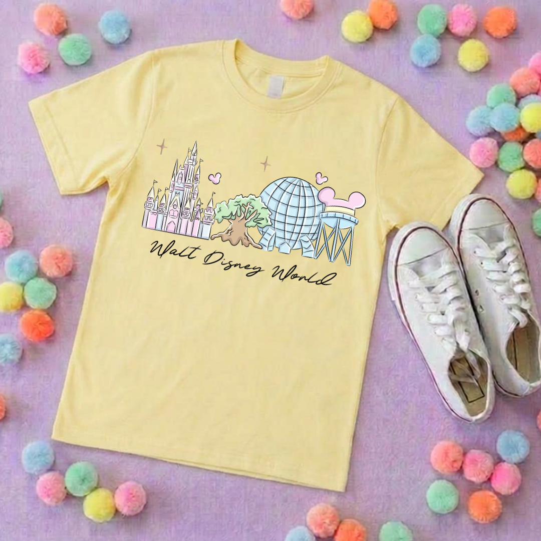 Exclusive Design, 4 Park Pastel Tee, Park Life T-Shirt, Ears, Florida, Orlando, Cruise Holidays T-Shirts, Holiday Outfits - Adults & Kids Sizes - Cotton T-Shirt