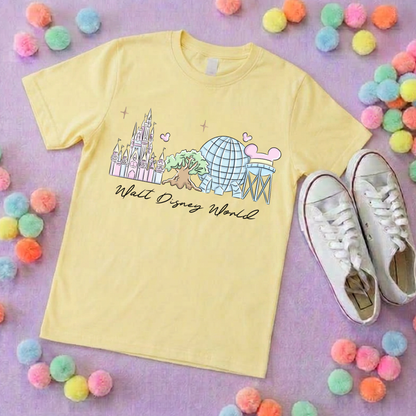 Exclusive Design, 4 Park Pastel Tee, Park Life T-Shirt, Ears, Florida, Orlando, Cruise Holidays T-Shirts, Holiday Outfits - Adults & Kids Sizes - Cotton T-Shirt