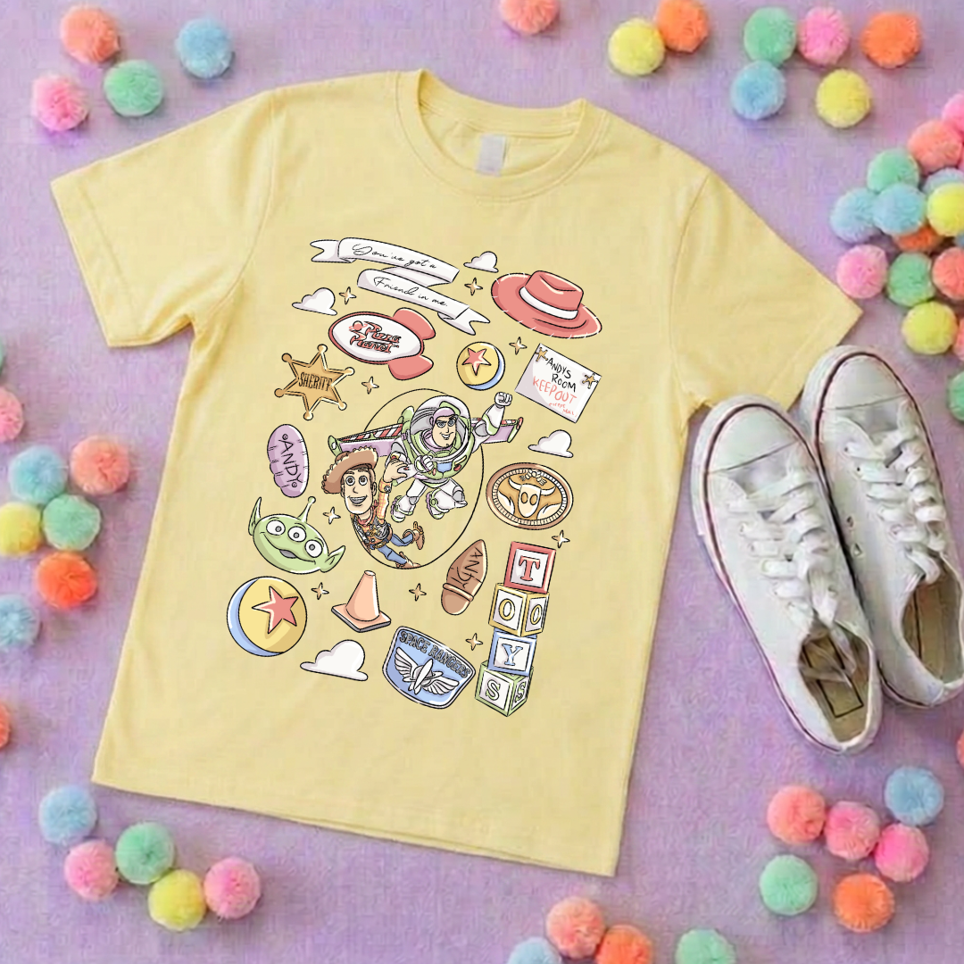 Story Toy Inspired Full Art Printed Ears T-Shirt, Florida, Orlando, Bo Peep, Jessie, Buzz, Toy Story - Adults & Kids Sizes - Cotton T-Shirt