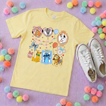 Pets Inspired Printed White T-Shirt, Dogs, Stitch, Dalmations and Friends - Adults & Kids Sizes - Cotton T-Shirt