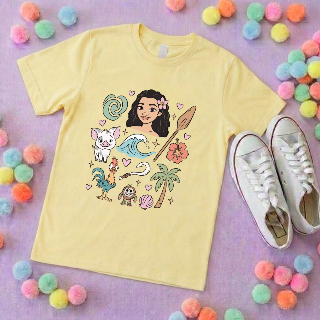 Moana and Friends Full Art, Polynesian Hotel Theme Inspired T-Shirts, Inspired Printed T-Shirt, Princess Movie, Princess- Adults & Kids Sizes - Cotton T-Shirt