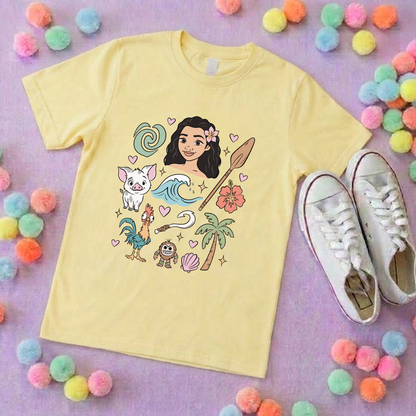 Moana and Friends Full Art, Polynesian Hotel Theme Inspired T-Shirts, Inspired Printed T-Shirt, Princess Movie, Princess- Adults & Kids Sizes - Cotton T-Shirt