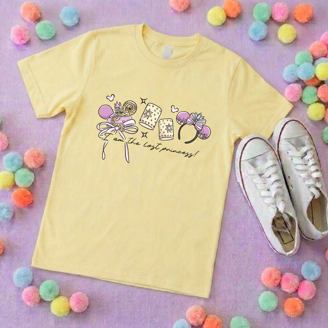Rapunzel Princess Tower Inspired Printed T-Shirt, Princess Movie, Mouse Ears, Golden Hair Princess- Adults & Kids Sizes - Cotton T-Shirt