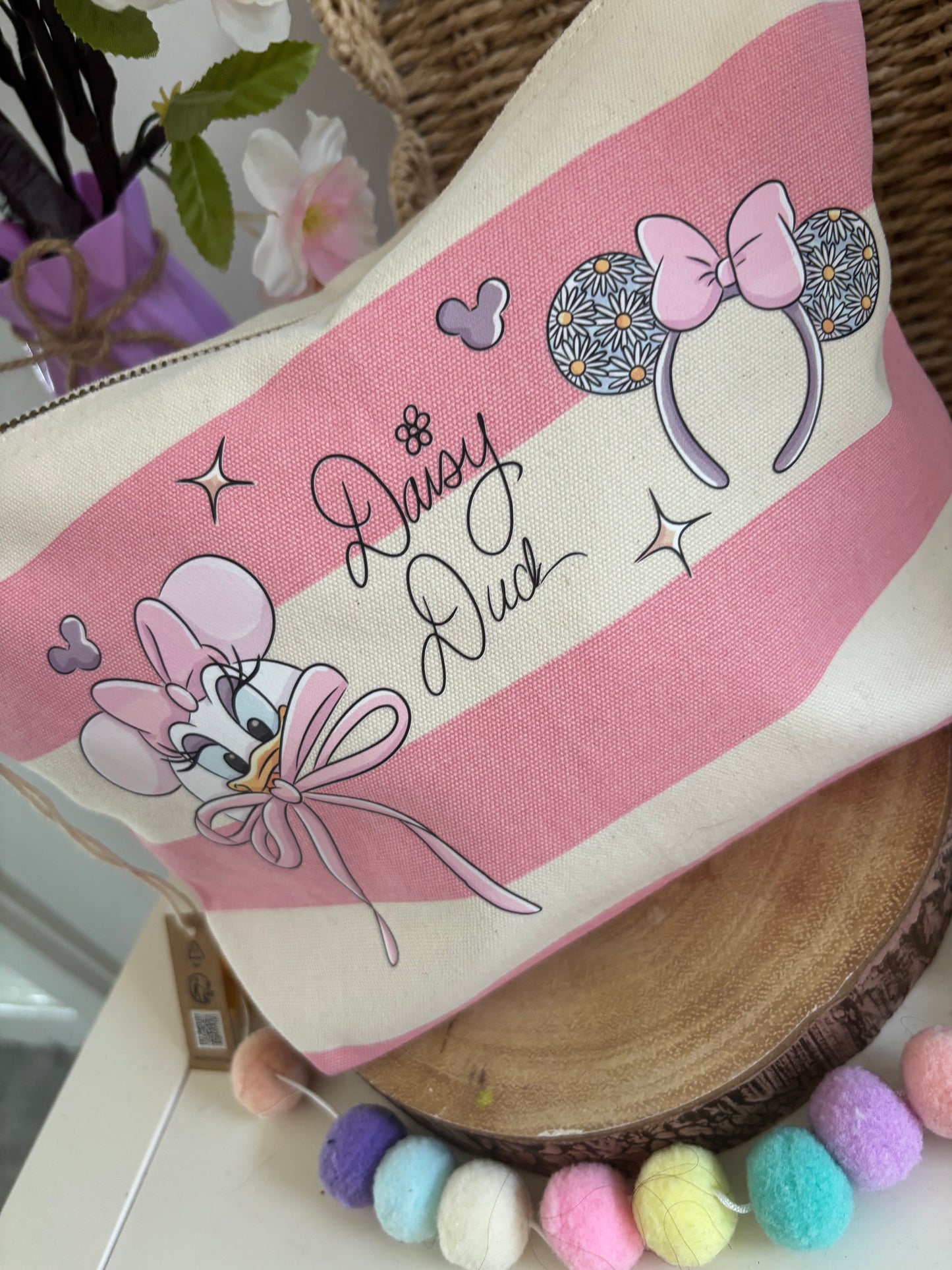 Girlie Daisy Duck Make Up Bags, Printed Inspired Make Up Bags, Ears Bags, Florida, Orlando, Paris, Nautical Theme Make Up Bag