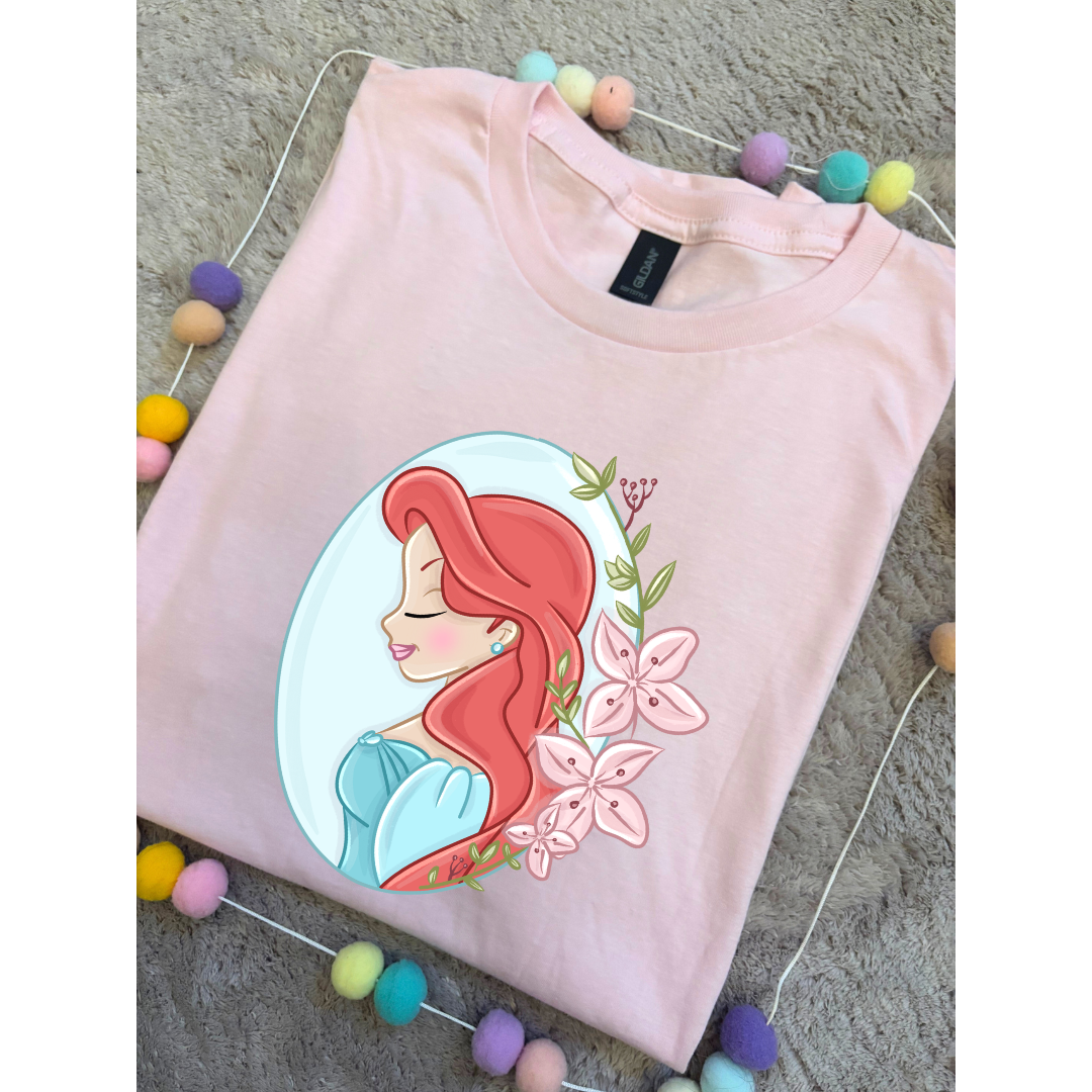 Ariel & Flowers, Mermaid Little Inspired Printed T-Shirt, Underwater, Little Mermaid, Ariel and Friends - Adults & Kids Sizes - Cotton T-Shirt
