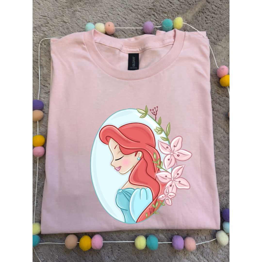 Ariel & Flowers, Mermaid Little Inspired Printed T-Shirt, Underwater, Little Mermaid, Ariel and Friends - Adults & Kids Sizes - Cotton T-Shirt