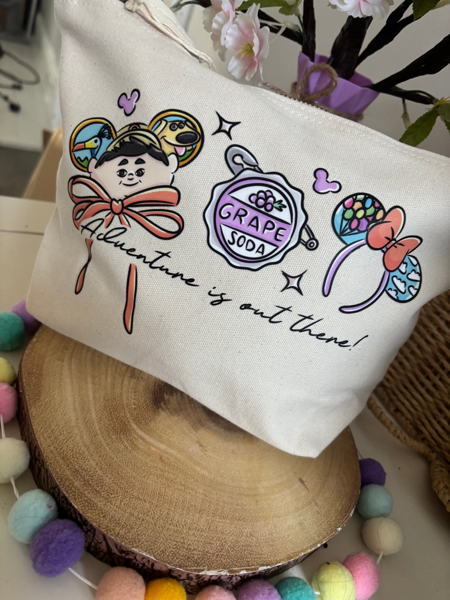 Up and Away Make Up Bag Theme Cotton Canvas Accessories Bags, Printed Inspired Bags, Cosmetics Bags