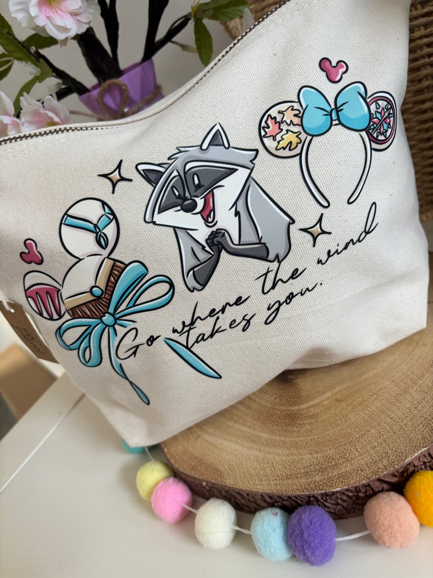 Pocahontas Meeko Make Up Bag Theme Cotton Canvas Accessories Bags, Printed Inspired Bags, Cosmetics Bags
