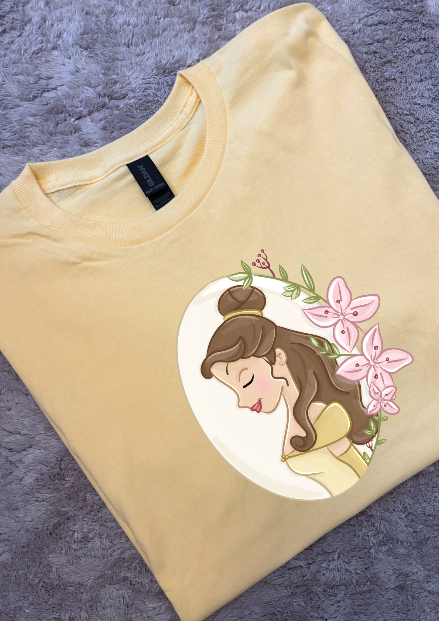 Belle & Flower Inspired Printed T-Shirt, Princess Movie, Mouse Ears, Princess- Adults & Kids Sizes - Cotton T-Shirt