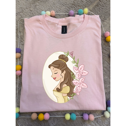 Belle & Flower Inspired Printed T-Shirt, Princess Movie, Mouse Ears, Princess- Adults & Kids Sizes - Cotton T-Shirt