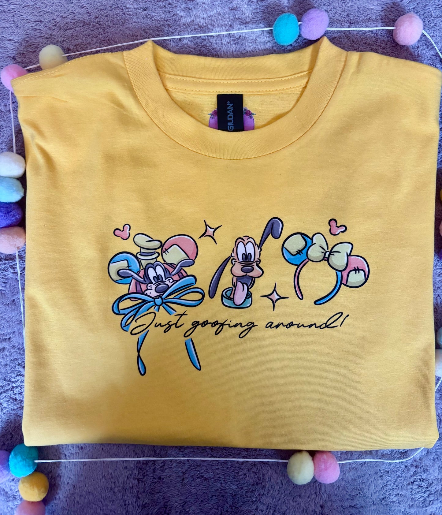 Goofing Around, Goofy, Pluto Inspired Printed White T-Shirt, Yellow Dog, Goofy - Adults & Kids Sizes - Cotton T-Shirt