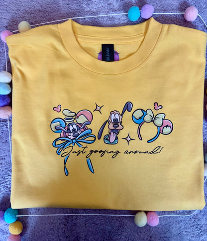 Goofing Around, Goofy, Pluto Inspired Printed White T-Shirt, Yellow Dog, Goofy - Adults & Kids Sizes - Cotton T-Shirt