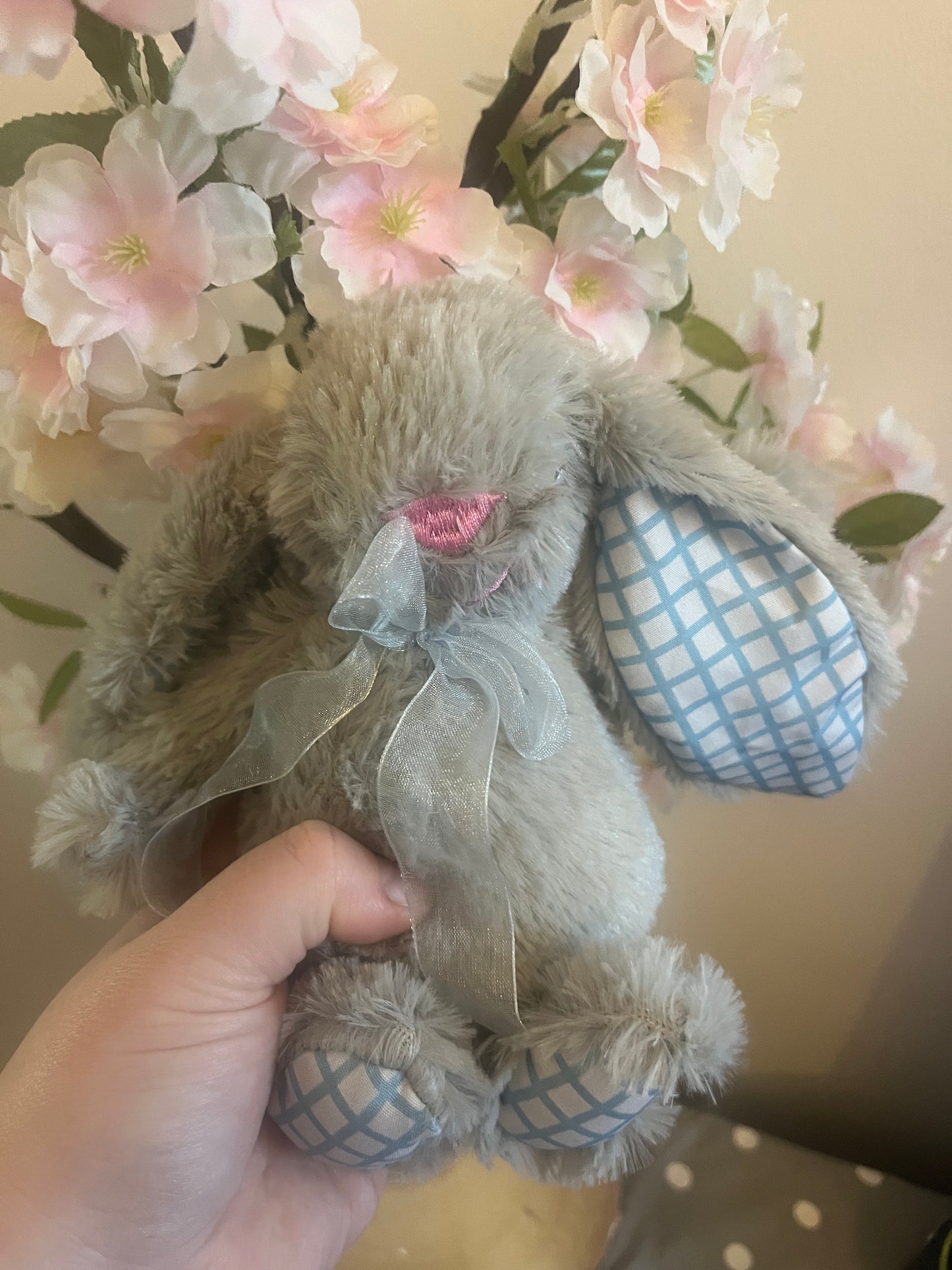 Cute Personalised Bunny Plush ~ 21cm ~ Gingham Design