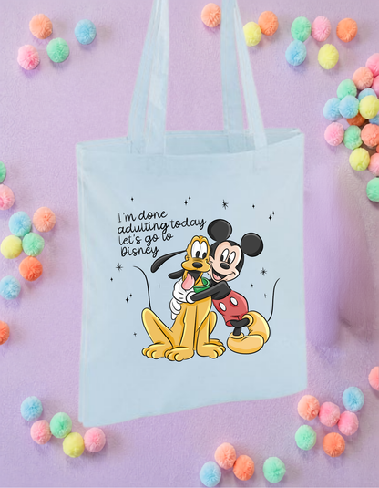 Done Adulting Mouse Tote Bags, Princess Theme Cotton Canvas Tote Bags, Printed Inspired Tote Bags, Shopper Bags