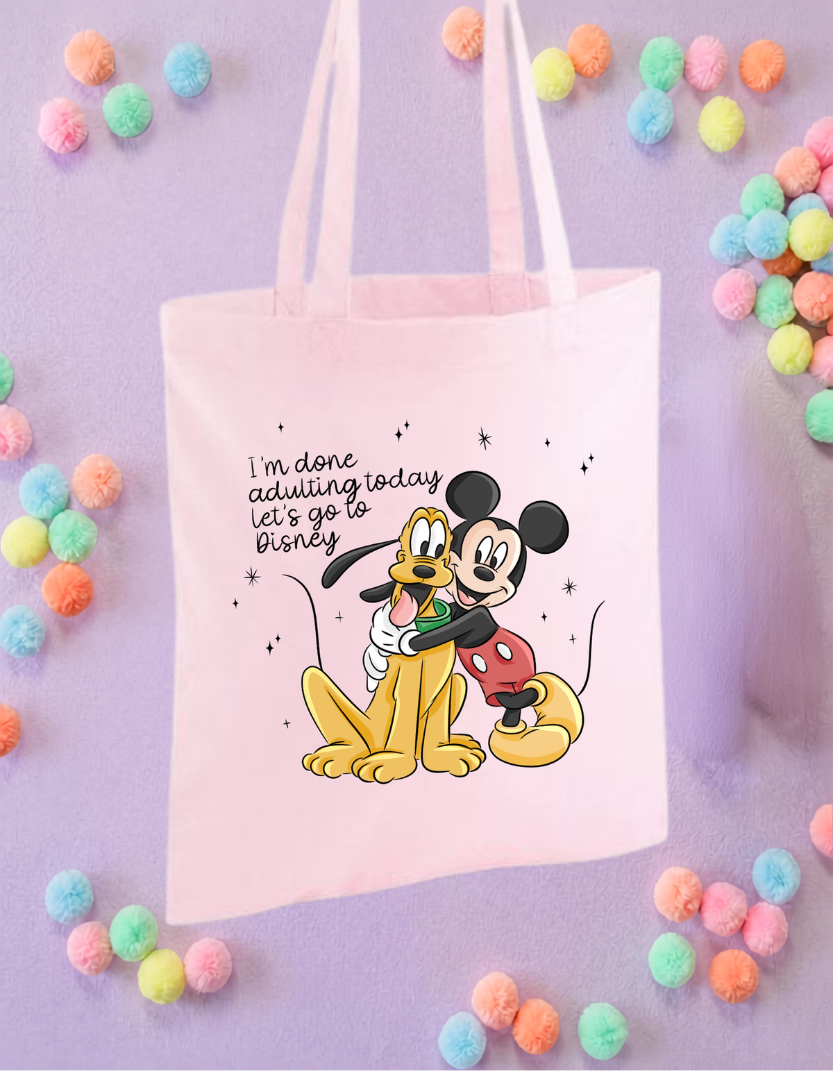 Done Adulting Mouse Tote Bags, Princess Theme Cotton Canvas Tote Bags, Printed Inspired Tote Bags, Shopper Bags