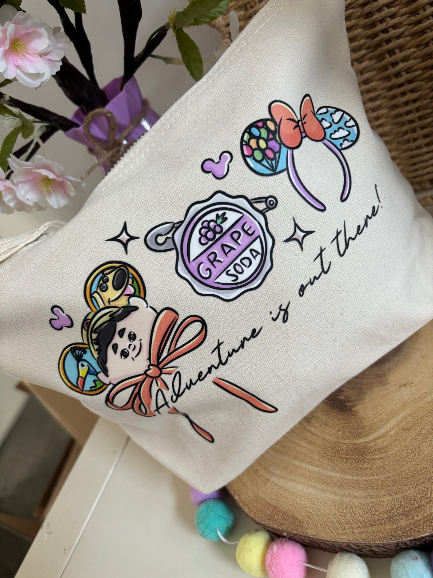 Up and Away Make Up Bag Theme Cotton Canvas Accessories Bags, Printed Inspired Bags, Cosmetics Bags