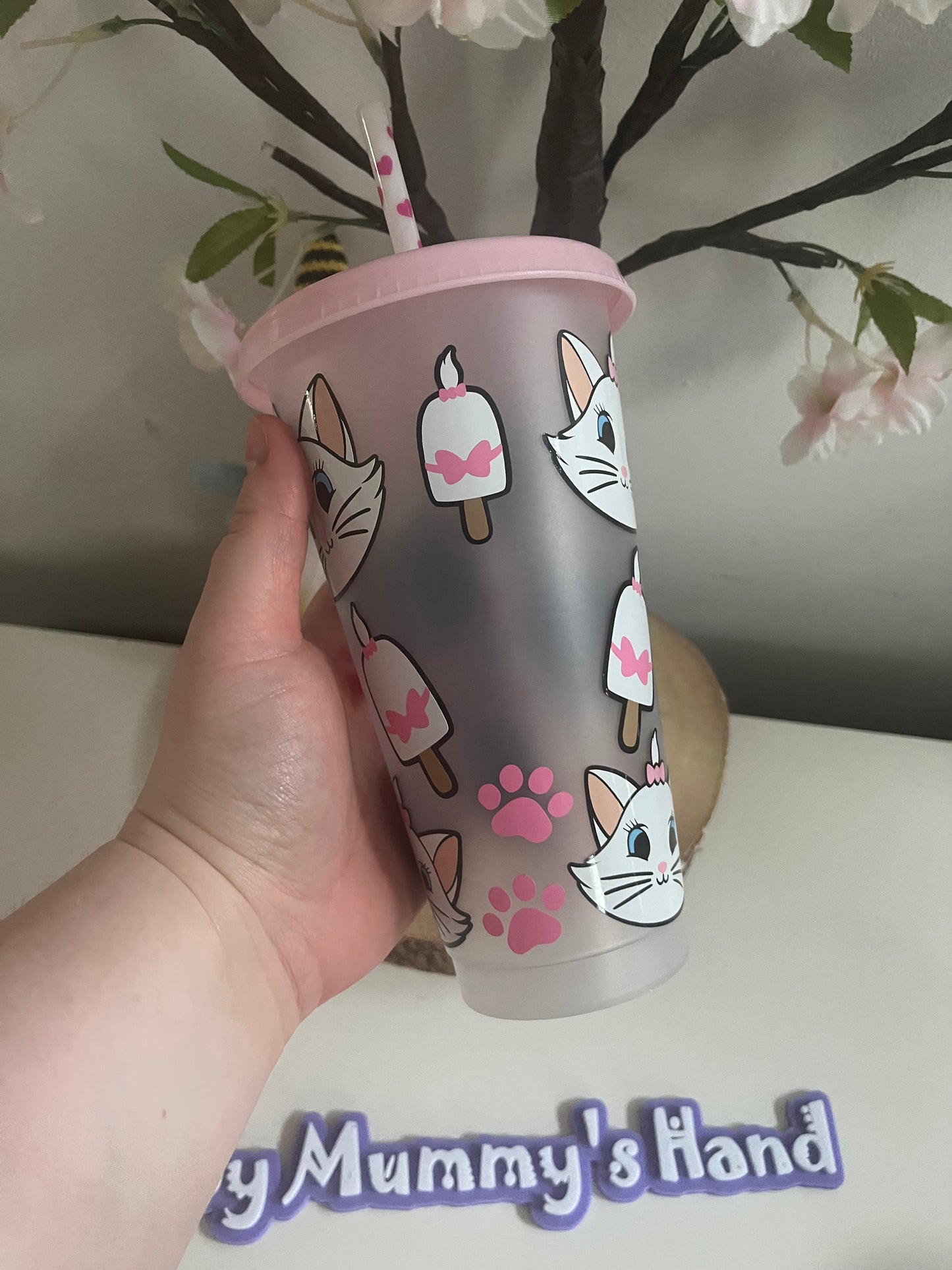 Marie Summer Theme Cute Cat Tumbler, Colour Changing Cold Cups, Marie Cat Cold Cup, Cute Cat Cold Cup, Bow Theme